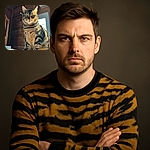 A regal tabby cat sits majestically on a soft fuzzy blanket in a cozy wooden room, bathed in warm natural light streaming in from a window behind, giving the scene a peaceful and homey vibe.