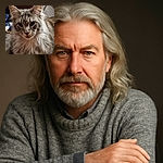 A majestic long-haired cat with a serious expression lounges comfortably against a cozy background, its luxurious fur and attentive eyes stealing the spotlight.