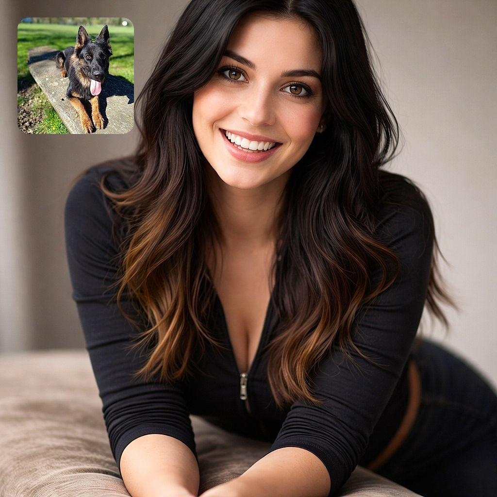 A happy German Shepherd lounges on a sun-warmed stone bench like it owns the park — tongue lolling, ears perky, and eyes plotting the next game while the background melts into a creamy green blur.