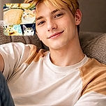 A collage of four photos featuring adorable cats lounging and gazing with sleepy or curious expressions, showcasing their orange and white fur in various cozy settings.