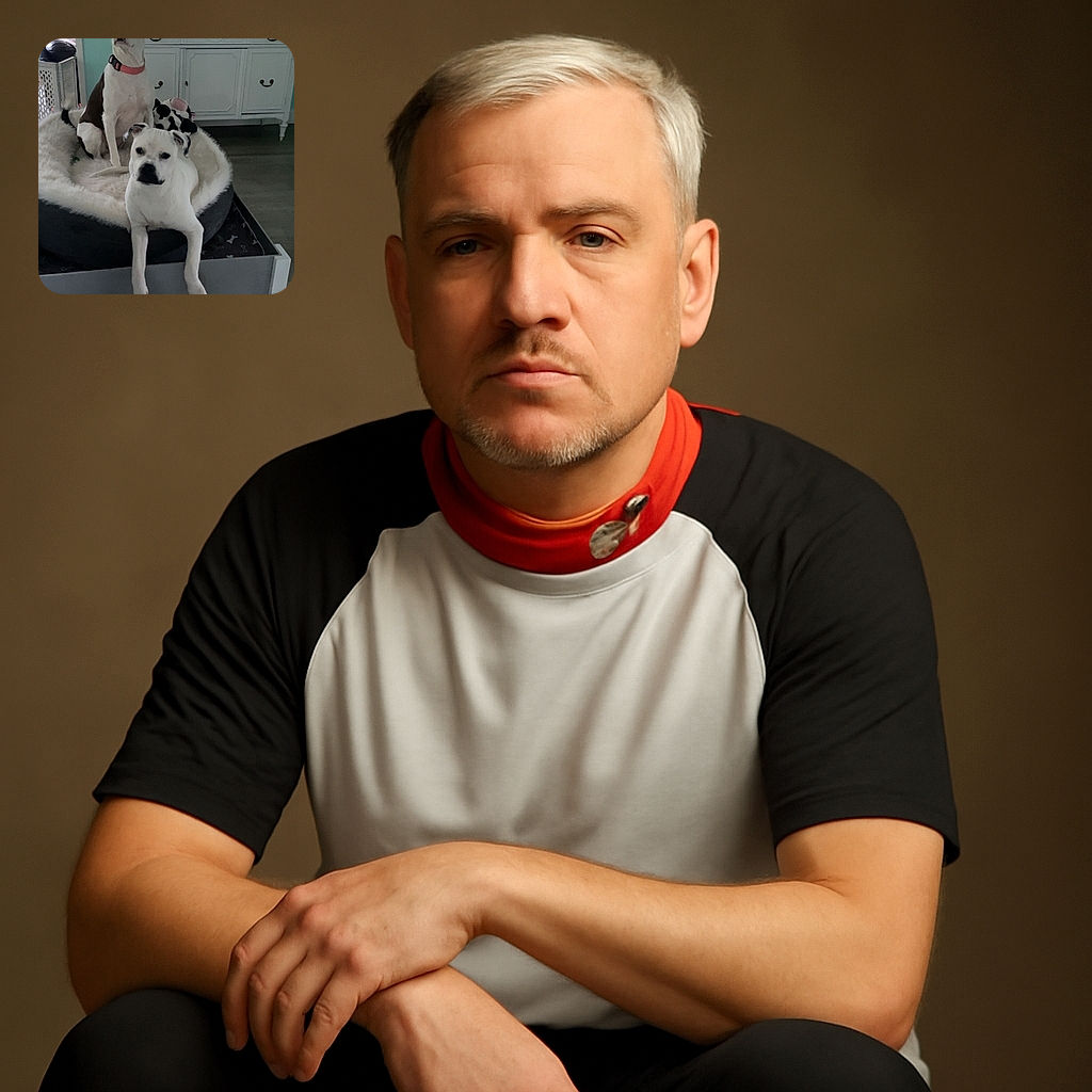 Two charming dogs lounge on a cozy fluffy bed, one sitting upright with a curious gaze while the other sprawls out with its front legs dangling over the edge, surrounded by a calm home setting with soft lighting.