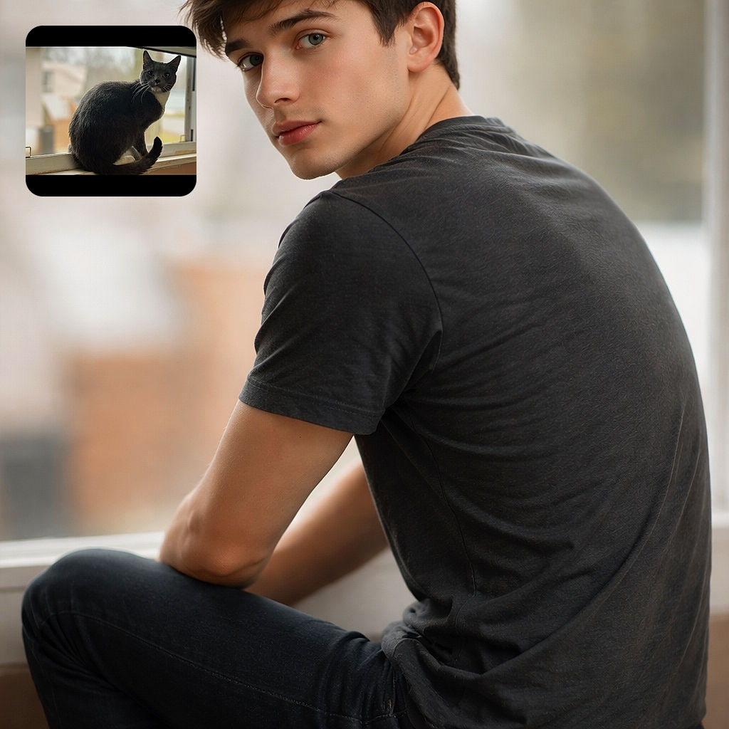 A dignified gray-and-white cat perches on a windowsill like a tiny, judgmental lighthouse — tail curled, whiskers forward, giving the kind of look that says, 'You will feed me on time, human.' Soft background bokeh and warm indoor light make the kitty the clear star of the show.