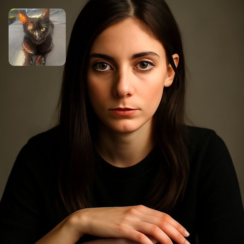 A sleek black cat lounges gracefully on a soft gray blanket, bathed in warm sunlight that highlights its shiny fur and piercing yellow eyes, with a cozy living room softly blurred in the background.
