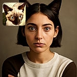 A close-up shot of a curious Siamese cat with striking blue eyes and dark facial markings, peeking intensely into the camera with an inquisitive gaze, set against a softly blurred background.