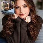 A majestic tabby cat with striking green eyes lounges comfortably on a cushioned blue chair outdoors, surrounded by delicate pink flowers and green ivy, creating a serene and charming garden scene.