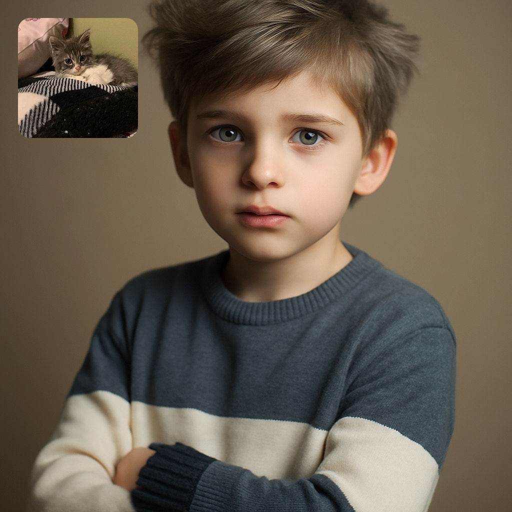 A fluffy gray and white kitten is lounging comfortably on a patterned blanket with a soft pink pillow in the background, giving the impression of a cozy and relaxed nap spot.