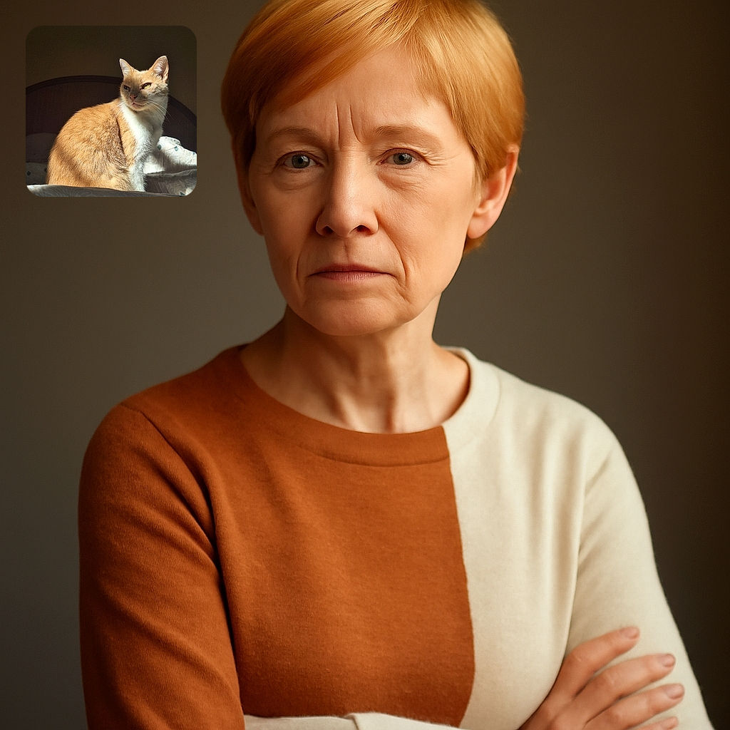A majestic ginger and white cat basks in a warm patch of sunlight on a cozy bed, looking contemplative and regal as if pondering the mysteries of the universe while perfectly framed by soft shadows and a wooden headboard.