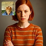 A serious-looking ginger cat sits neatly inside a slightly dusty blue plastic carrier, enclosed by a metal cage with a weathered backdrop. The cat's intense gaze makes it seem like it's plotting its great escape or judging your photography skills.
