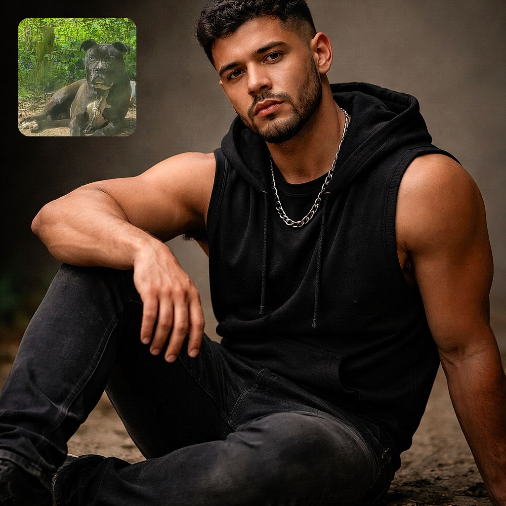 A dignified black dog lounges on a dirt patch surrounded by lush green foliage, looking like the king of the backyard jungle. The photo has a slight haze and some glare, adding a mysterious vibe. There's a small, clear text overlay in the bottom right corner that reads 'Forbidden Kemono,' giving the image a quirky title.
