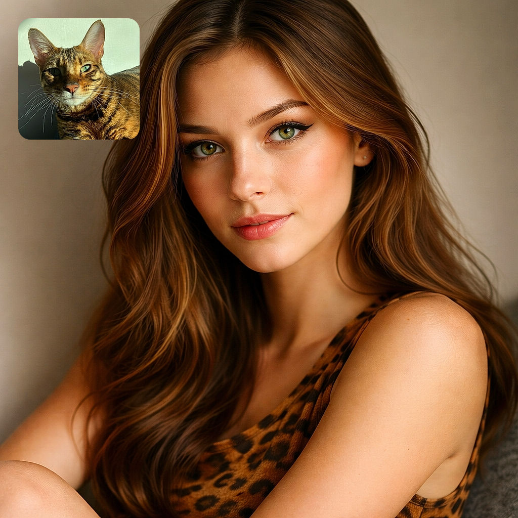 A sunlit Bengal cat lounges like royalty, one green eye shimmering and whiskers fanning out like proud flagpoles — half in dramatic shadow, half glowing in golden light, plotting sunny nap domination.