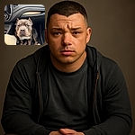 A charming dog sitting in the footwell of a car, looking up with soulful eyes, surrounded by car interior elements and a person's leg and shoe nearby, creating a cozy travel companion vibe.