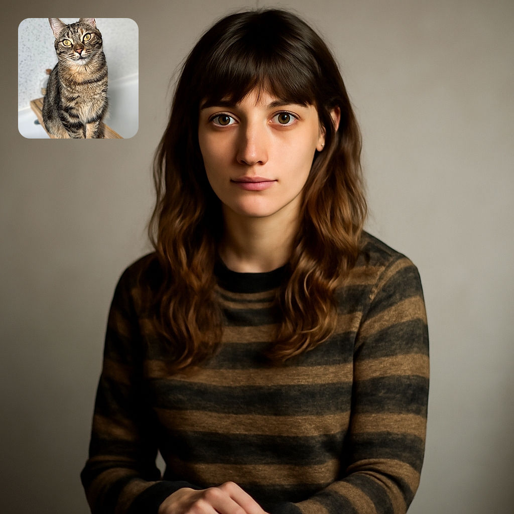 A beautifully detailed tabby cat sits gracefully on a wooden bath tray, its golden eyes wide and curious, with a soft, blurred background that highlights its striped fur and poised posture.