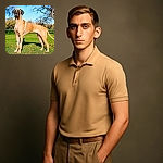 A majestic Great Dane stands proudly on a lush green lawn under a clear blue sky, surrounded by autumn trees. The dog's attentive gaze and strong posture make it look like the king of the park.