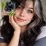 A playful puppy with striking heterochromia eyes is gently held by a hand outdoors on a sunny grassy day, showing a mix of curiosity and affection.