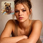 A serious-looking bulldog lounges on a colorful striped bedspread, staring intently at the camera with a slightly furrowed brow, as if pondering the mysteries of life or demanding a treat.