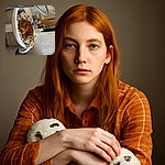 A cozy orange tabby cat is lounging comfortably in a bathroom sink lined with a star-patterned towel, gazing curiously at the camera. The bathroom setting includes a mirror reflecting the cat's profile, tiled walls, a faucet, and various toiletries, with a laundry basket nearby. The scene captures a quirky moment of feline relaxation in an unexpected spot.