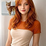 A curious ginger tabby cat with striking green eyes stands alert against a plain white backdrop, its fur beautifully detailed and whiskers perfectly sharp, as if ready to pounce on an invisible toy.