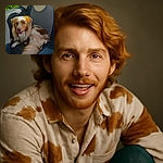 A fluffy, happy dog with a reddish-brown and white coat lounges comfortably on the back seat of a car, basking in the warm sunlight streaming through the window, tongue out in a relaxed pant.