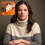 A majestic fluffy gray and white cat lounges atop a wooden cabinet, gazing down with regal curiosity. The warm lighting highlights the cat's soft fur and the cozy kitchen setting, complete with a toaster oven in the background.