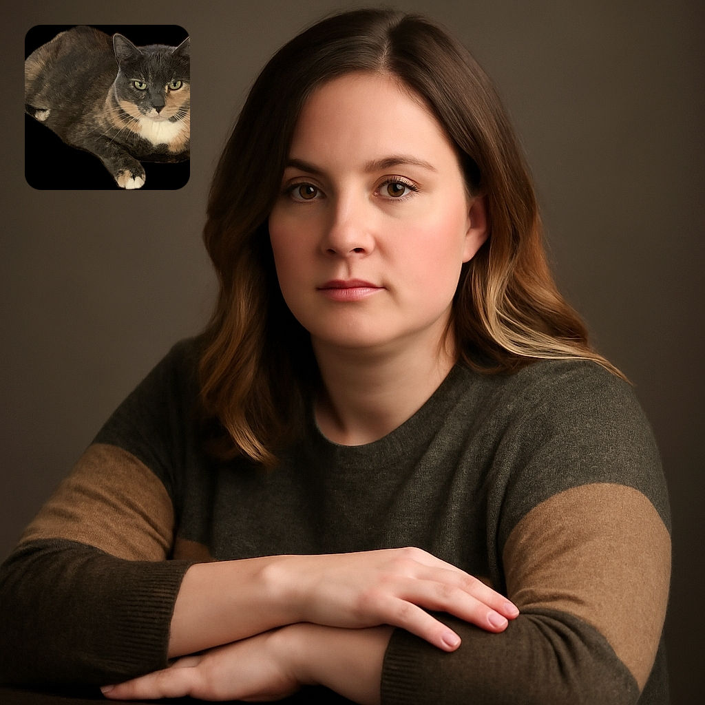 A chill cat loaf with a serious stare, sitting all cozy and composed as if guarding the secrets of the universe—or just waiting for dinner.