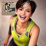 A joyful Boston Terrier sporting a bright yellow harness runs excitedly on a sandy beach, tongue out and ears perked, casting a playful shadow behind.