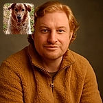 A fluffy golden retriever sits attentively outdoors on a patchy grassy area, looking directly at the camera with a happy expression and slightly open mouth, capturing the lovable essence of a friendly dog enjoying nature.