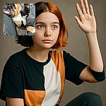 A lively calico kitten is reaching up energetically between someone's legs clad in dark pants, with a cozy gray blanket in the background. The kitten's wide eyes and extended paw make it look like it's on a mission to conquer the world—or maybe just grab a treat.