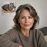 A dignified gray cat lounges in a tiny wooden rocking bed like a retired sea captain, staring at the camera as if the rent is late. The clean indoor setting, tiled floor, and soft natural light make this a charming pet portrait.