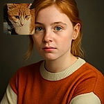 A close-up portrait of an orange and white cat with striking yellow eyes, whiskers fanned out, and a soft focus background that highlights the feline's curious and gentle expression.