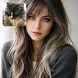 A majestic fluffy cat with piercing green eyes and a white patch on its nose stares intensely, looking like the wise ruler of the feline kingdom with a luxurious mane.