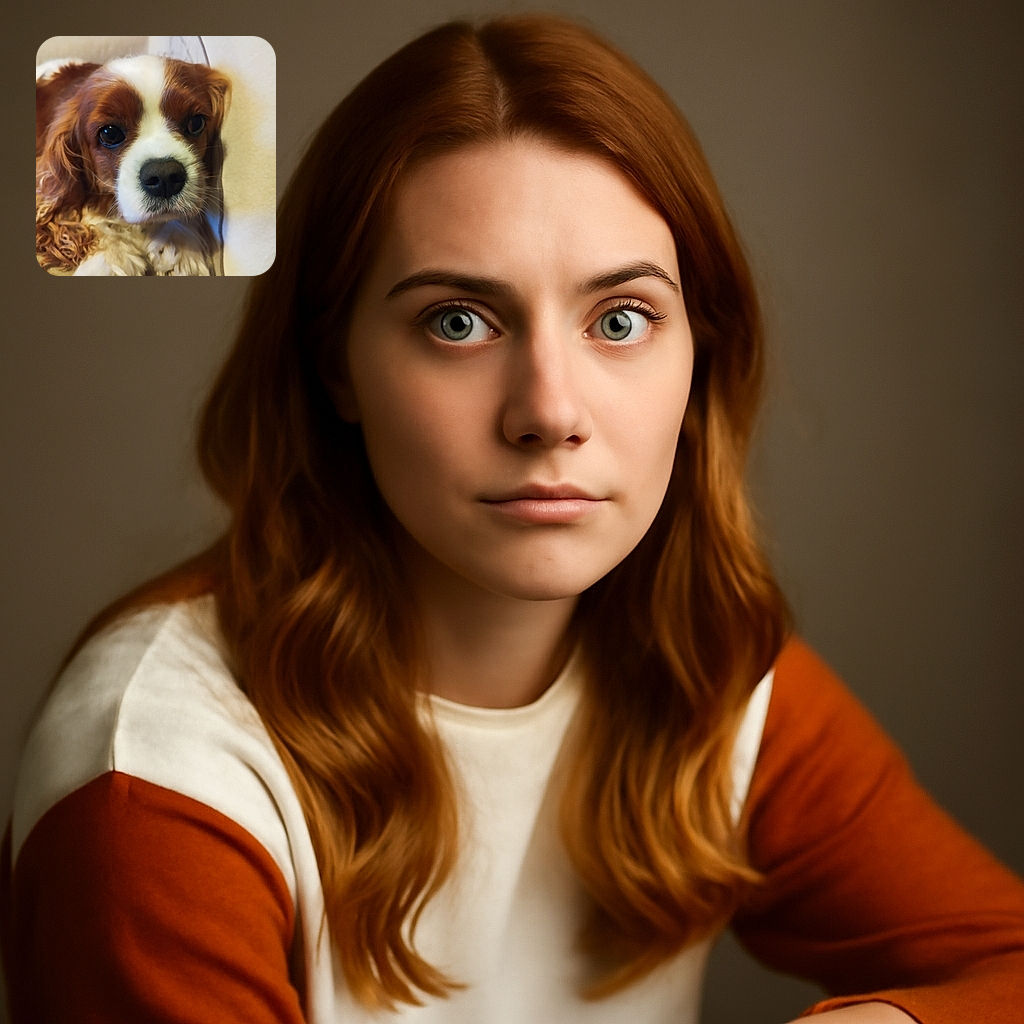 A close-up portrait of a Cavalier King Charles Spaniel with soulful eyes and a fluffy white and brown coat, resting comfortably on a soft surface, capturing the gentle and loving nature of this adorable dog.