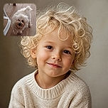 A fluffy little white dog stares up at the camera with the serious expression of a tiny cloud detective, standing proudly on a warm wooden floor beside a chair.