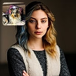 A majestic Shetland Sheepdog lounges regally on a cozy bed, its bright blue eyes staring intently as if guarding a galaxy-themed pillow behind it, blending cosmic wonder with canine charm.