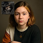 A cozy cat nestled snugly in a pile of soft blankets, looking curiously at the camera with wide eyes, blending into the warm, muted tones of the surroundings.