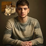 A serene cat lounges comfortably on a carpeted floor, framed by warm wooden furniture and a neutral wall, gazing calmly with a poised and slightly regal demeanor.