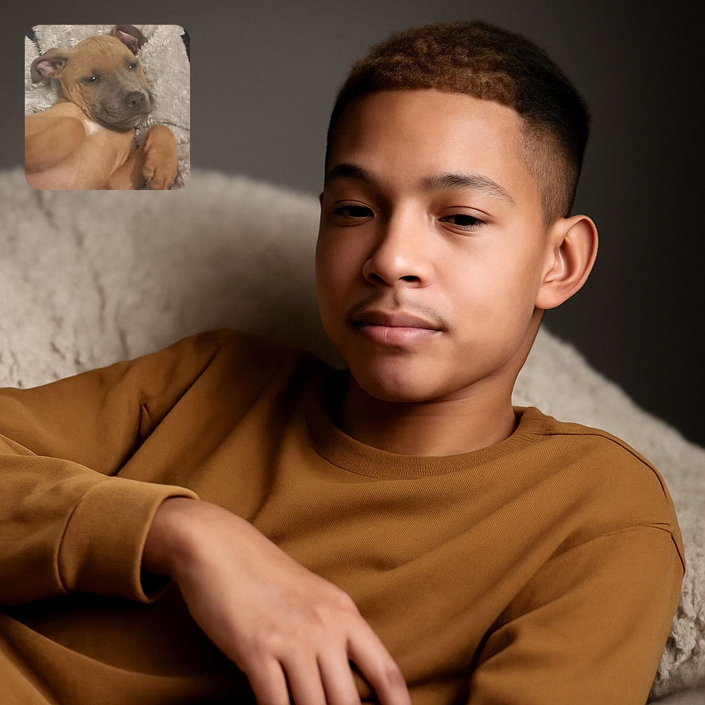 A sleepy puppy lounging on a fluffy blanket, looking like it's caught mid-yawn or about to drift off into a cozy nap. The photo is a bit soft in focus, adding to the relaxed, dreamy vibe.