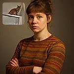 A tabby cat perched precariously on top of a shower door, looking down with a mix of curiosity and judgment, as if questioning your life choices while effortlessly mastering the art of high places.