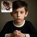 A tiny black and white kitten with big curious eyes is peeking over a ledge, surrounded by smooth garden stones. Its white paws grip the edge like it's mastering the art of climbing, while the background stones add a natural, earthy vibe.