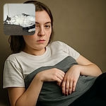 A chubby cat is lounging lazily on a brown textured couch, belly up and looking relaxed with a slightly curious expression. The background is a plain light wall, making the cat the clear star of this cozy indoor scene.