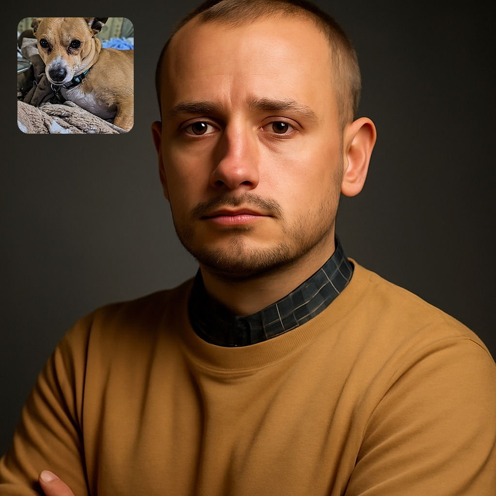 A close-up shot of a small tan dog with soulful dark eyes, resting comfortably on a soft, fluffy blanket with a cozy indoor background. The dog's attentive gaze and detailed fur texture make the photo warm and inviting.