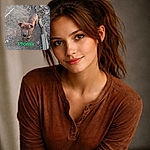 A sweet brindle dog looks up with soulful amber eyes while standing in a muddy yard beside a wire fence — he seems to be asking for treats, pats, or maybe the secret to staying that photogenic. Big green letters reading his name sit across the bottom like a premiere movie title: Phoenix, star of the backyard.