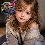 A tiny fluffy kitten with big curious eyes is perched on a quilted dark blanket, looking like it's ready to explore the world. Behind it, a bright pink patterned pillow and a gadget with an orange cord add pops of color and mystery to this cozy scene.