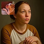 A cozy close-up of a thoughtful dog lounging on a soft beige cushion, gazing off with soulful eyes against a richly textured wooden background. The warm lighting highlights the dog's gentle expression and smooth fur, capturing a quiet, contemplative moment.