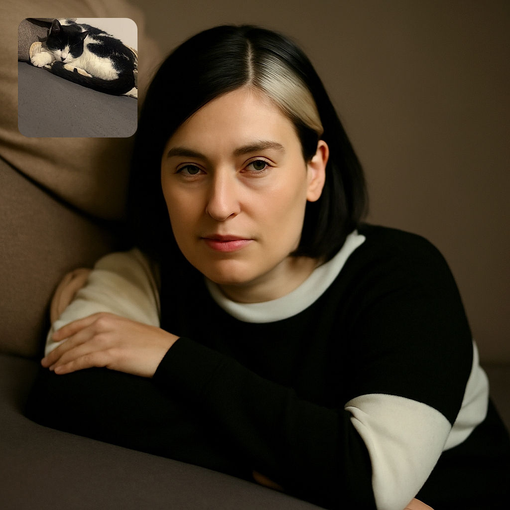 A cozy black and white cat is curled up, fast asleep on a soft surface, surrounded by cushions and blankets, embodying pure relaxation and comfort.