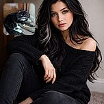 A fluffy black and white cat lounges comfortably on a pair of worn shoes on a carpeted floor, casting a calm and curious gaze with bright yellow eyes. The cozy indoor setting features wooden furniture and a small colorful toy in the corner, adding a homey vibe.