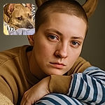 A cozy dog with large ears resting its head on a pile of blankets, looking relaxed and slightly sleepy in a warm indoor setting.