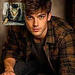 A focused tabby cat with striking yellow-green eyes is captured mid-step on a textured surface, with a rustic wooden background and a woven basket edge adding cozy ambiance.