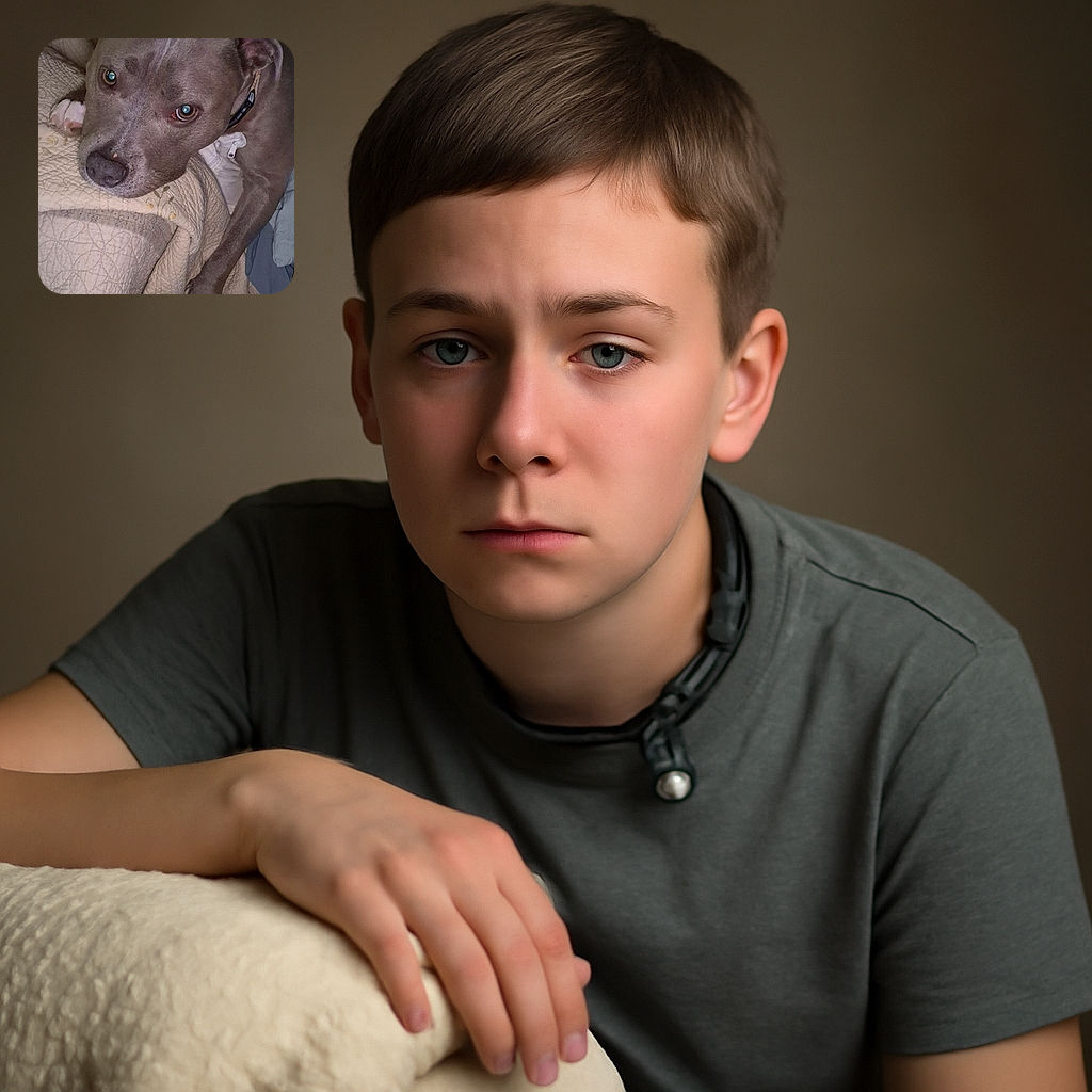 A close-up photo of a gray dog with soulful eyes resting on a cozy quilt, looking up with a gentle expression as if waiting for a treat or a belly rub.