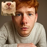 An extreme close-up of a curious cat's face, with its nose and eyes dominating the frame, creating a comical and slightly blurry perspective as if the cat is investigating the camera up close.