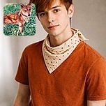 A charming Shiba Inu stands alert on a lush green patch, wearing a cute patterned bandana and leash, captured in a cozy fall-themed Instagram post with visible social media interface and hashtags.